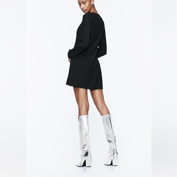 ZARA 100% LEATHER METALLIC HEELED KNEE HIGH BOOTS - Picture 11 of 13